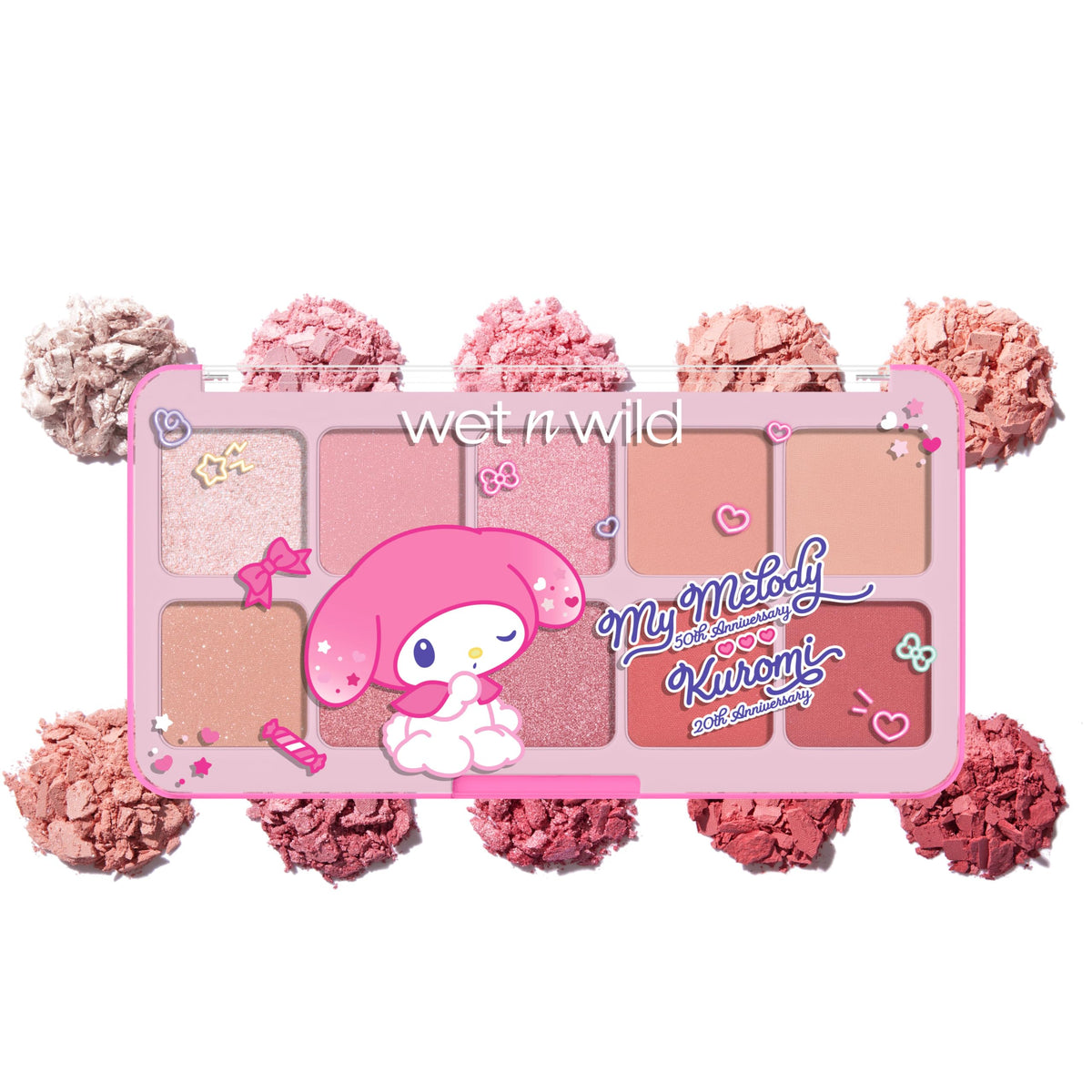 wet n wild paleta My Melody Kuromi frente del empaque, ideal para inspiración de looks suaves.