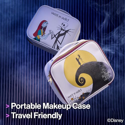The Nightmare Before Christmas bag offers dual compartments for organized cosmetics on the go.
