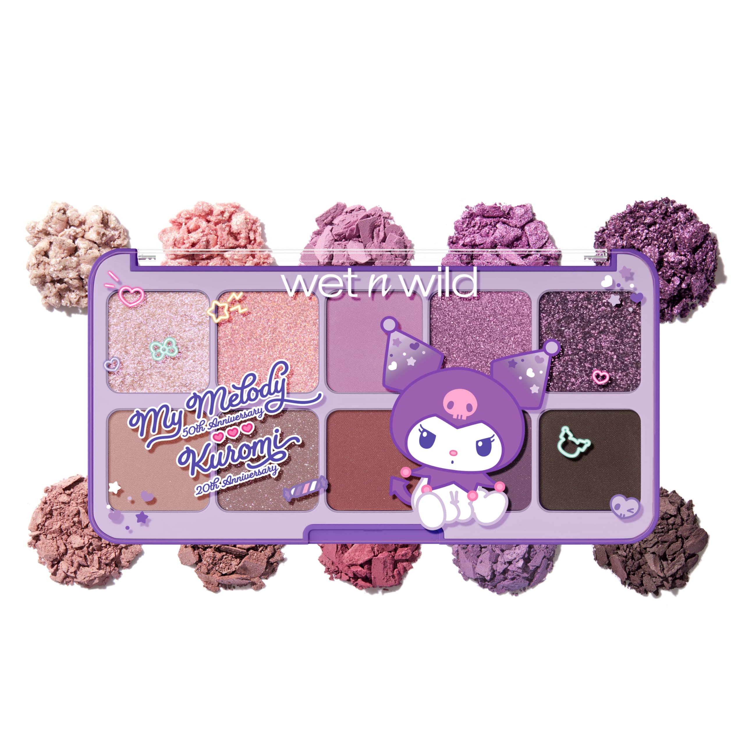 Paleta wet n wild My Melody y Kuromi, vista abierta para looks versátiles.