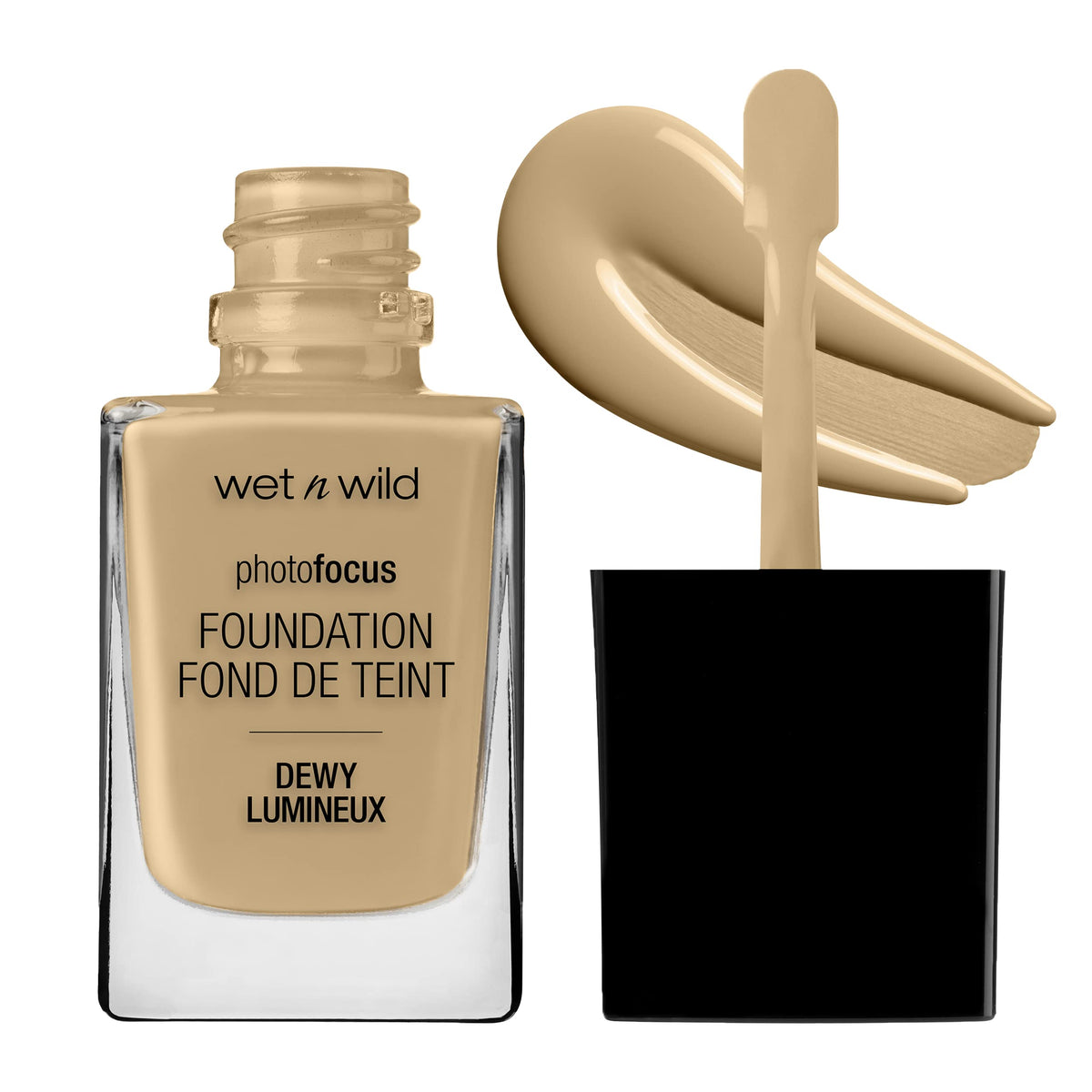 wet n wild Photo Focus Dewy Foundation Cream Beige bottle for radiant, natural finish