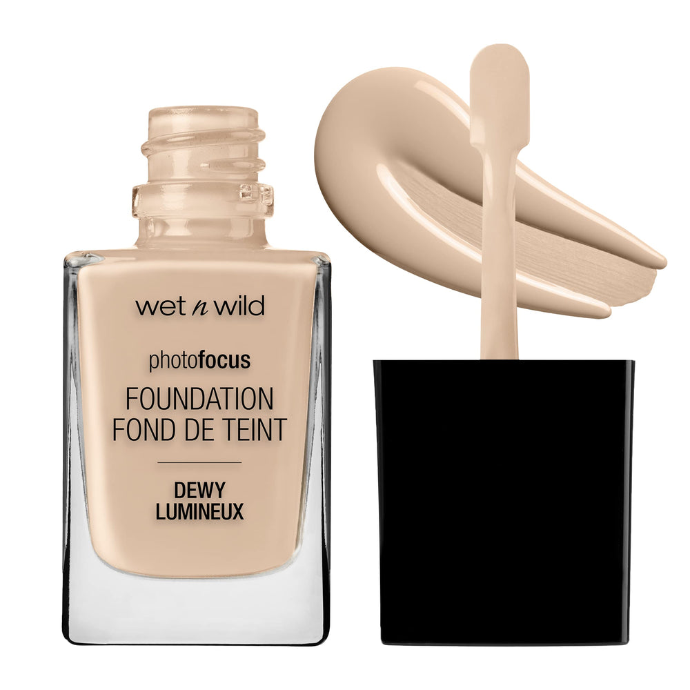 Wet n Wild Photo Focus Dewy Foundation Shell Ivory bottle offers radiant, everyday glow.