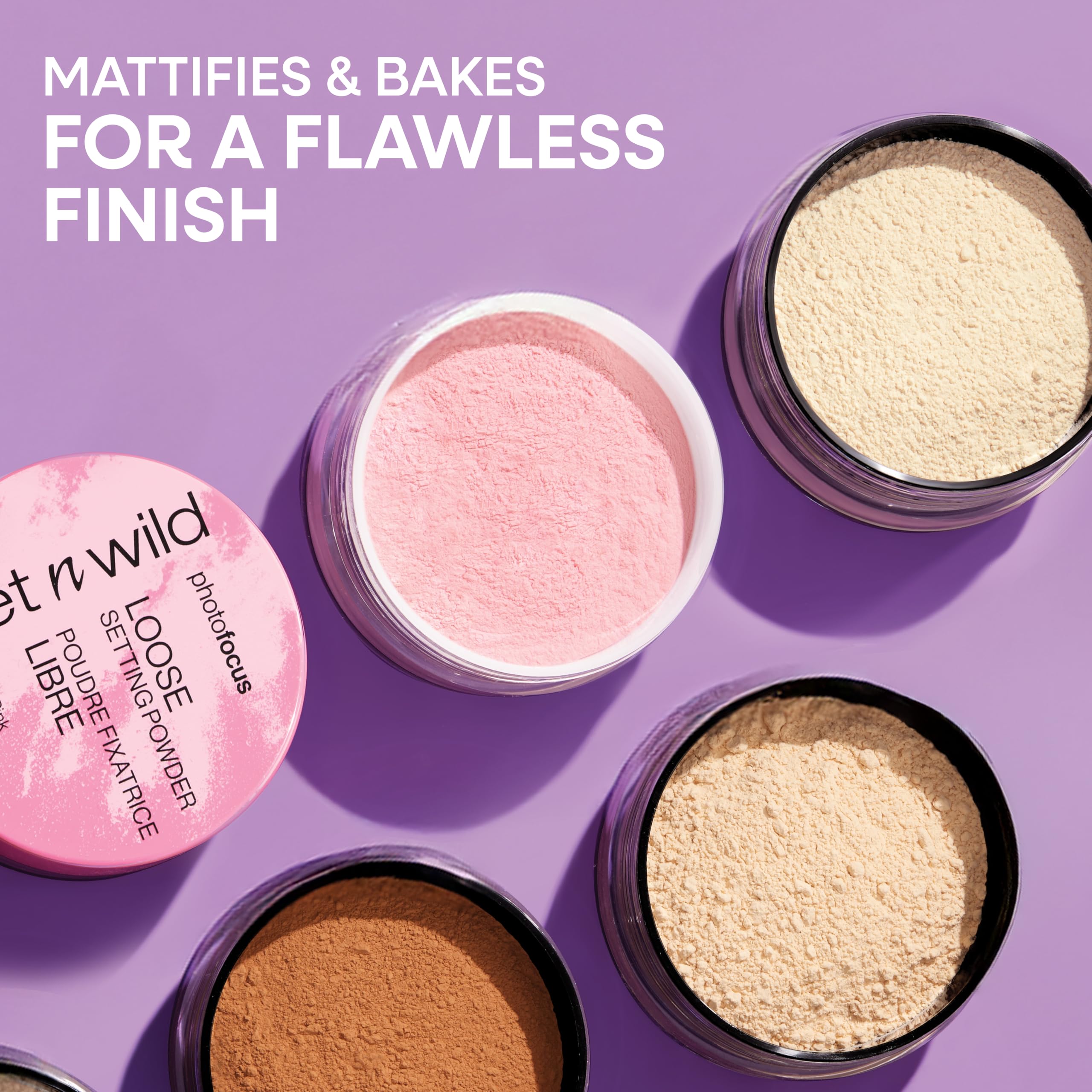 Wet n Wild Photo Focus loose setting powder swirl demonstrates sheer coverage and natural matte glow