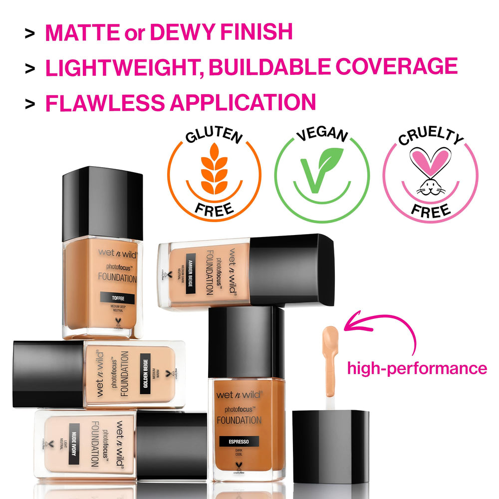 wet n wild Photo Focus Matte Foundation Caramel packaging-varies signals refreshed, eco-conscious presentation.