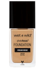 Wet n Wild Photo Focus matte foundation bottle for camera-ready skin.