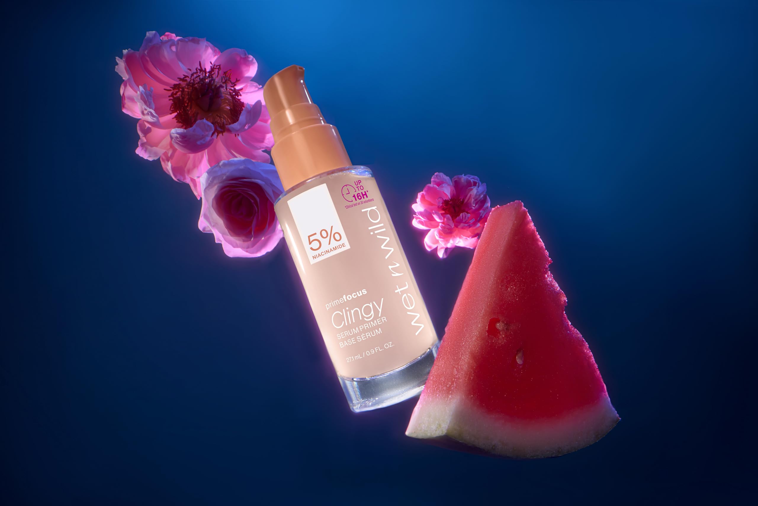 Wet n Wild Prime Focus serum packaging closeup with cruelty-free badge.