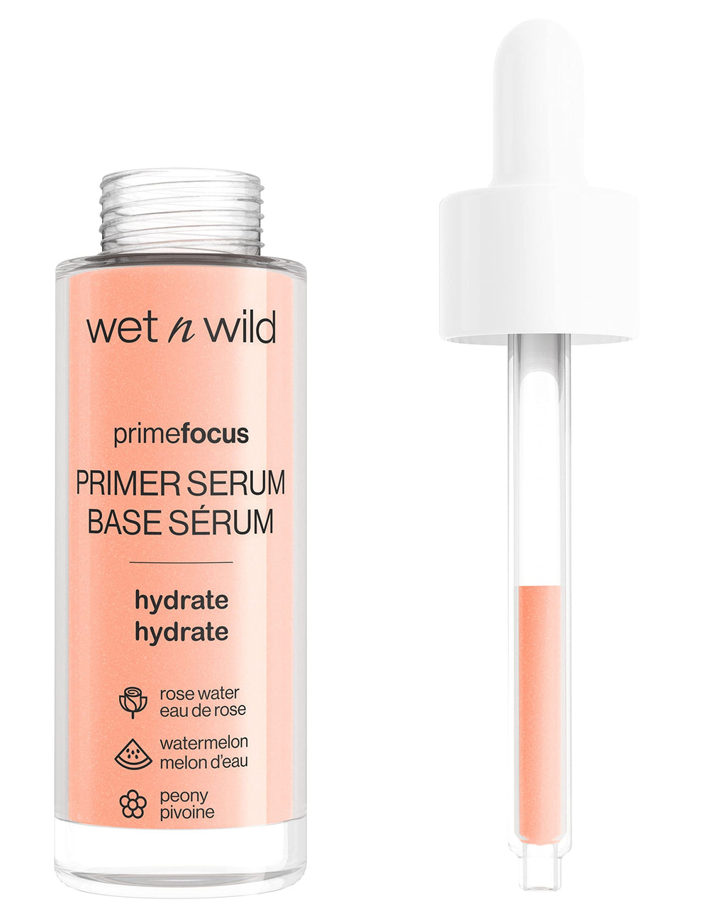 Prime Focus Primer Serum de wet n wild, botella hidratante prepara la piel para maquillaje duradero.