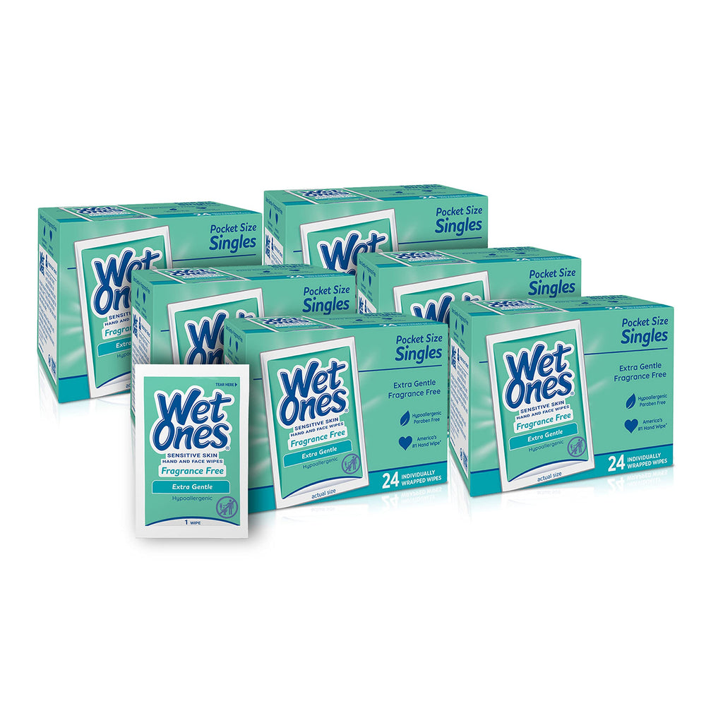 Wet Ones Singles, empaque individual para limpieza rápida de manos y cara