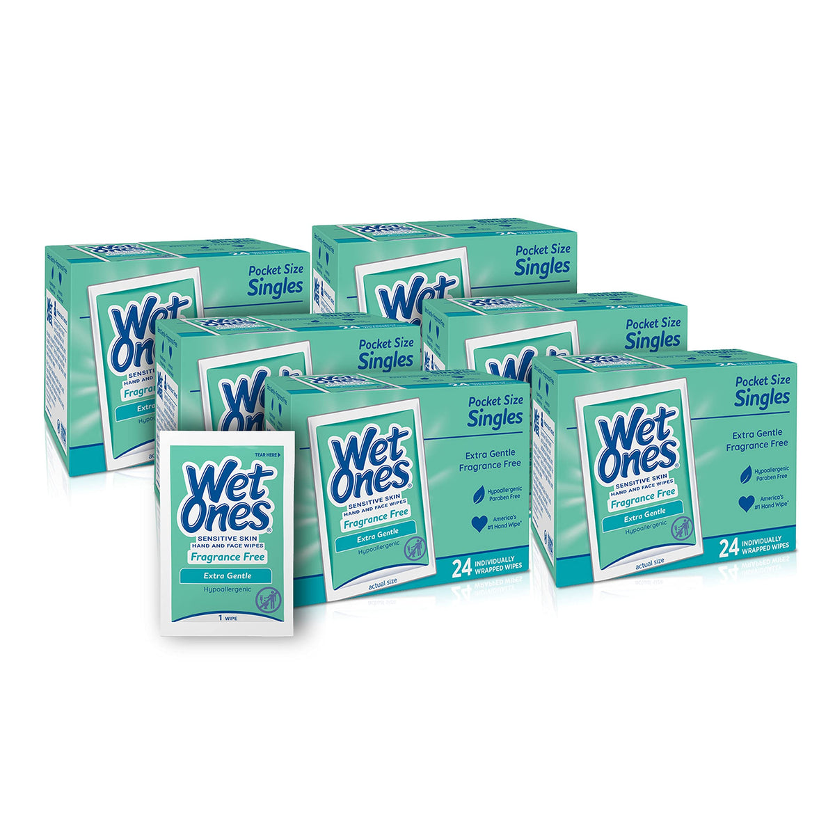Wet Ones Singles, empaque individual para limpieza rápida de manos y cara