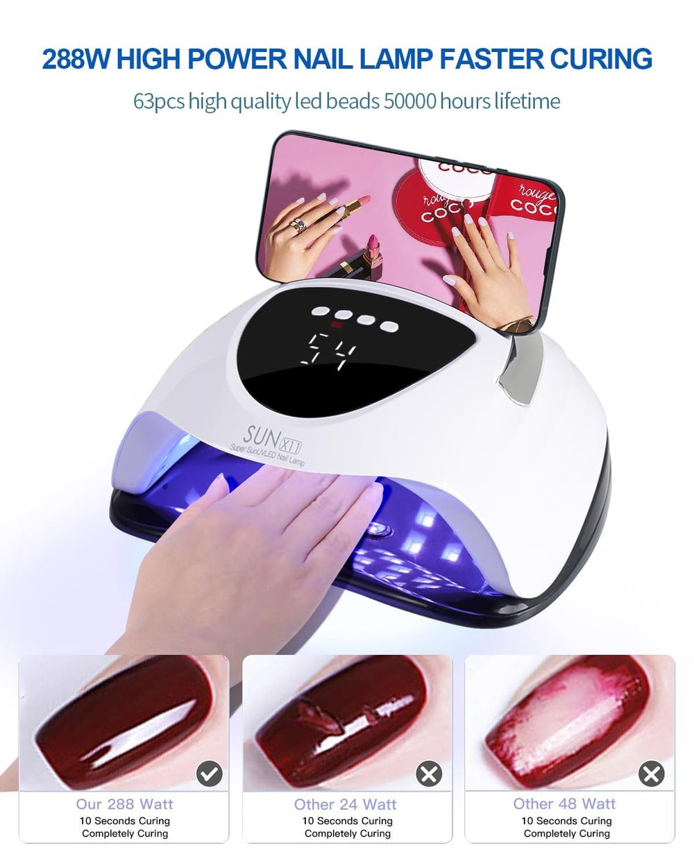 WEVILI 63 LED beads provide full coverage for uniform curing.