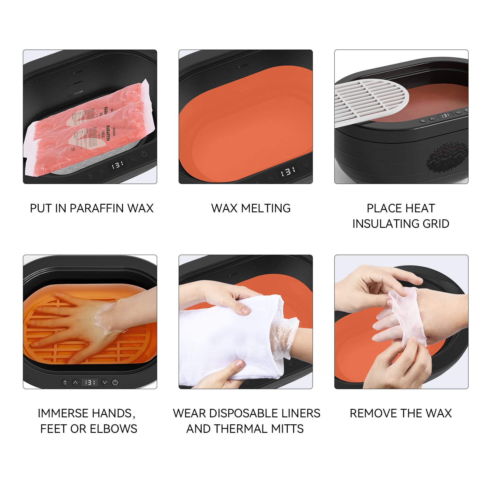 Hands and feet enjoying a spa-like paraffin treatment with WeWax.