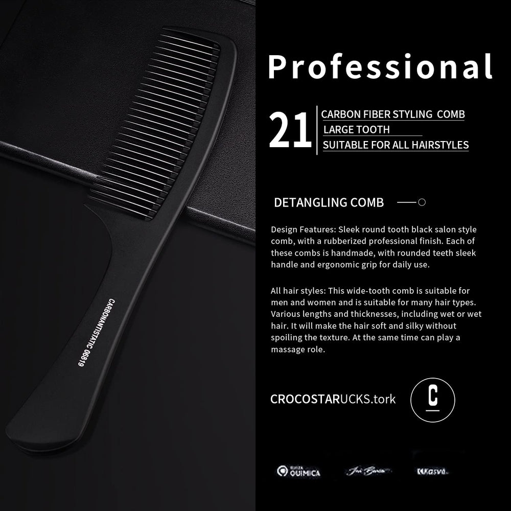 WEXNECOWKZ round-tooth professional hair comb designed for smooth detangling.