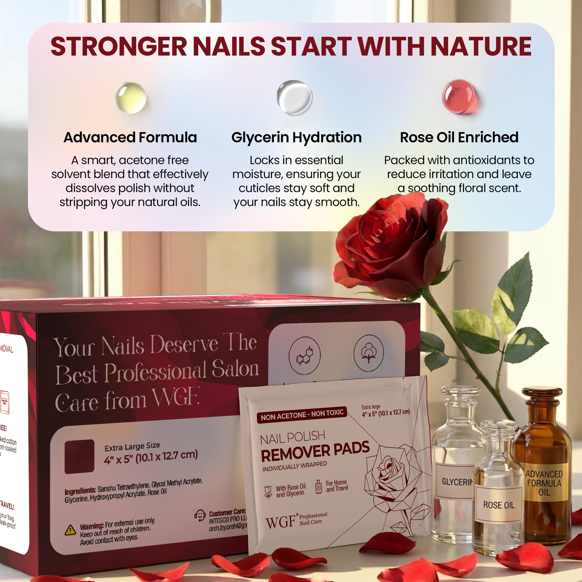 Empaque individual de WGF PROFESSIONAL NAIL CARE mantiene frescura y higiene.