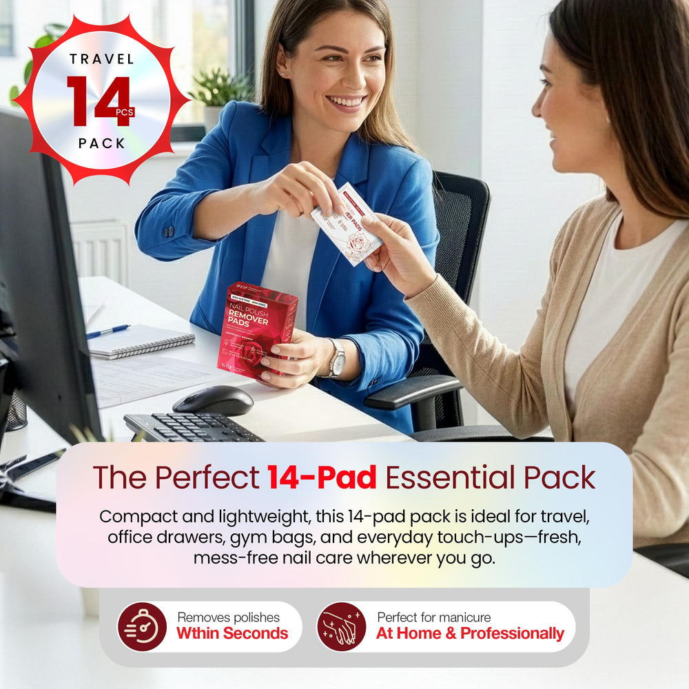 WGF nail-polish-remover-pad travel pack, compact kit for trips and desk touch-ups.
