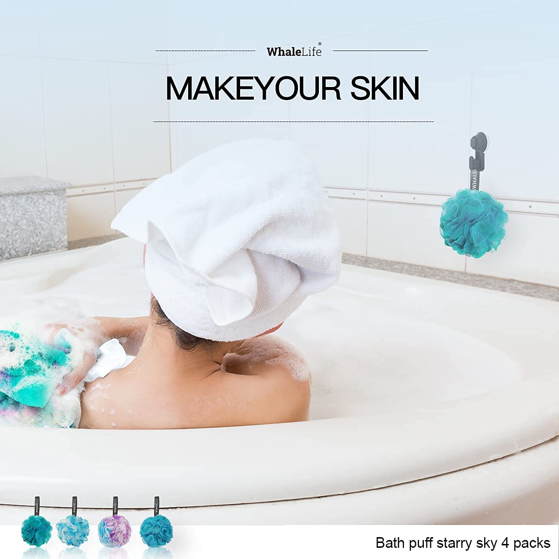 WhaleLife esponja baño malla espumosa azul para limpieza suave