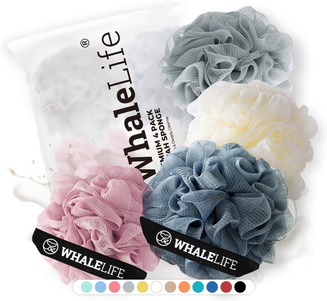 WhaleLife esponja lufa ducha rosa para exfoliar suavemente y crear espuma abundante