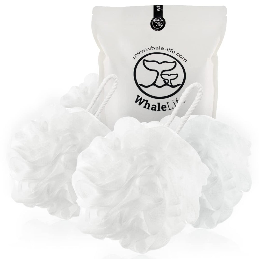 WhaleLife esponja de lufa para baño blanco, ideal para duchas con espuma abundante.