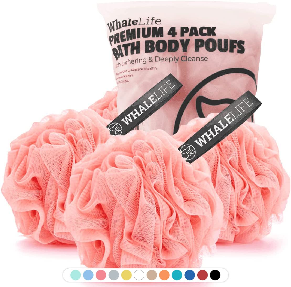 WhaleLife esponja lufa grande para ducha, rosa, facilita una limpieza suave.