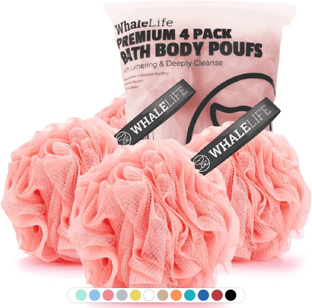 WhaleLife esponja lufa grande para ducha, rosa, facilita una limpieza suave.