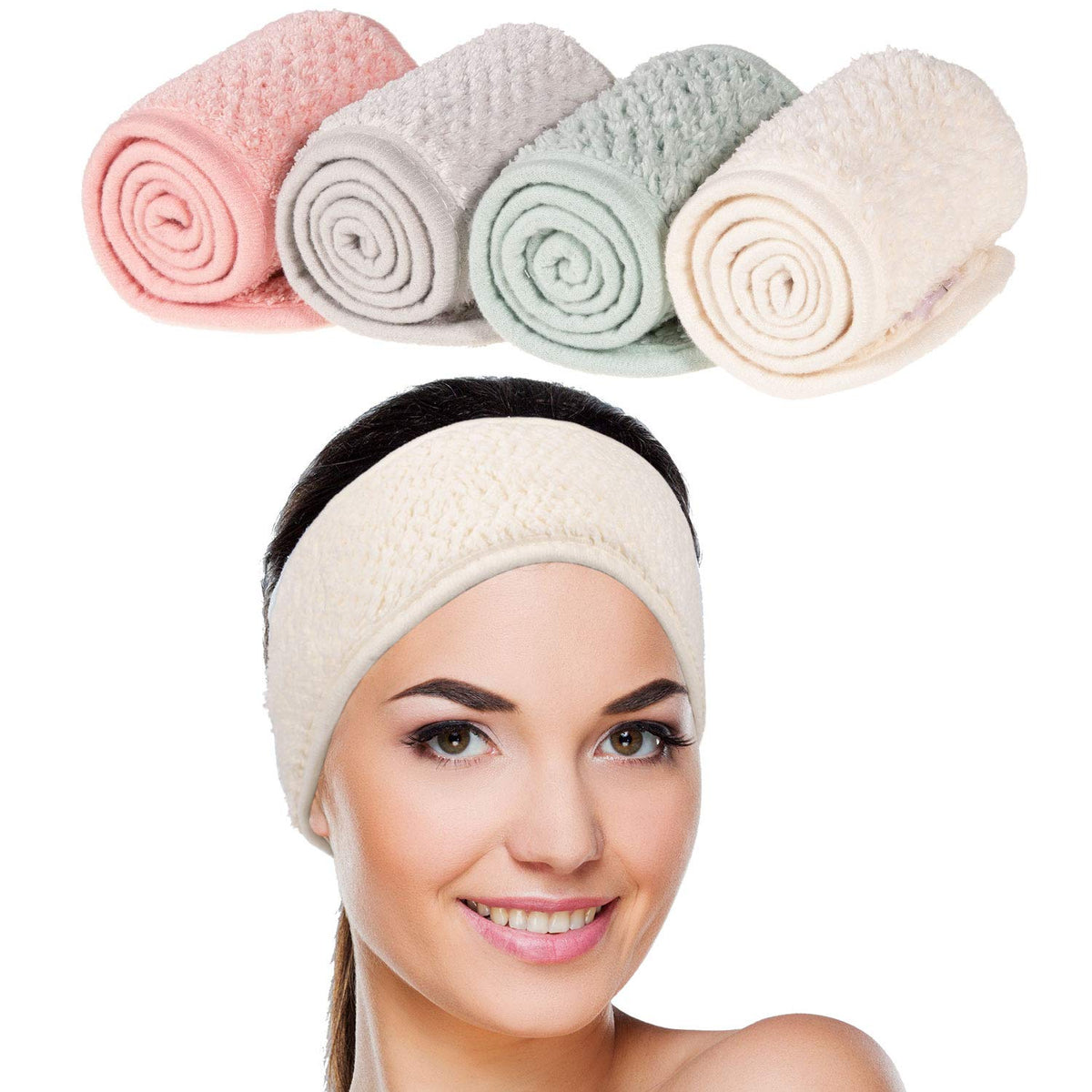 Whaline banda facial spa verde menta, tacto suave para lavado facial diario.