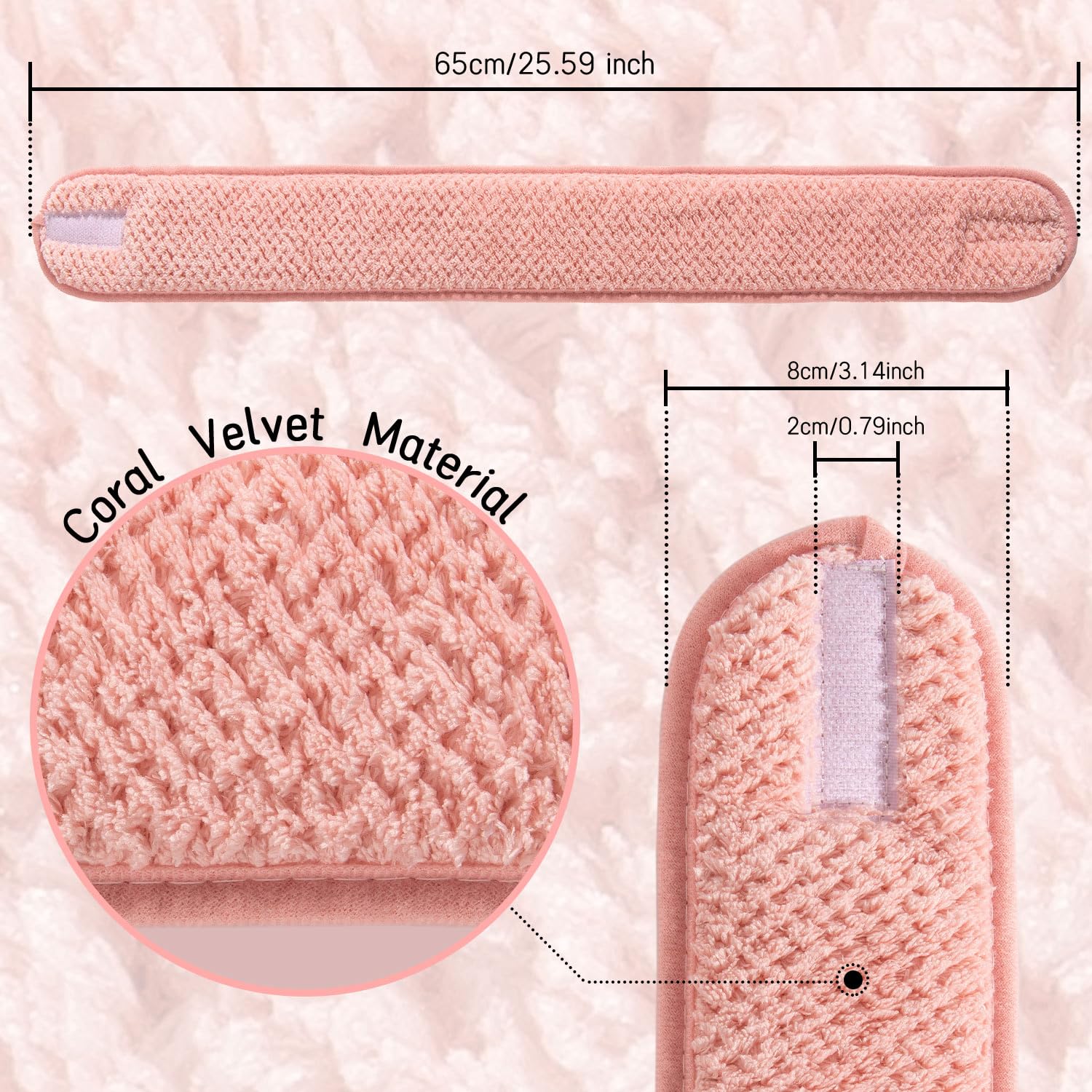 Whaline banda facial spa rosa, textura absorbente para retirar maquillaje con comodidad.