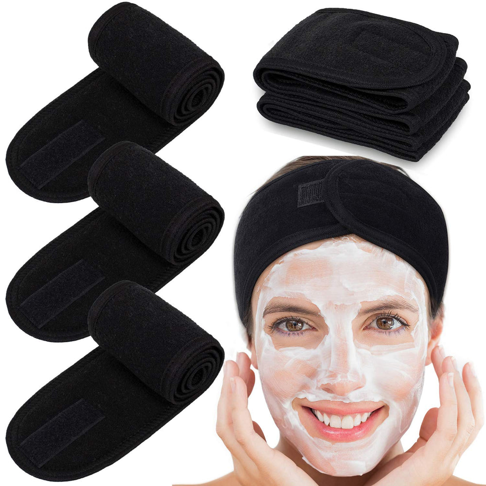 Whaline spa facial headband terry cloth black for skincare routines.