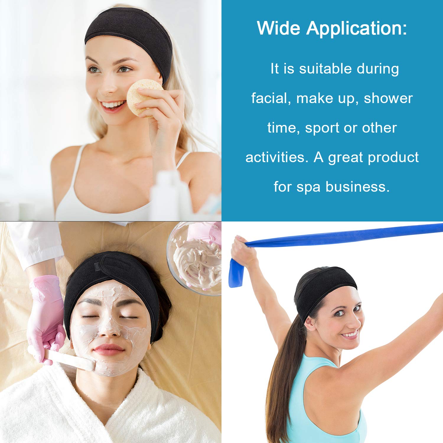 Whaline spa headband keeps hair neat during facial sessions.
