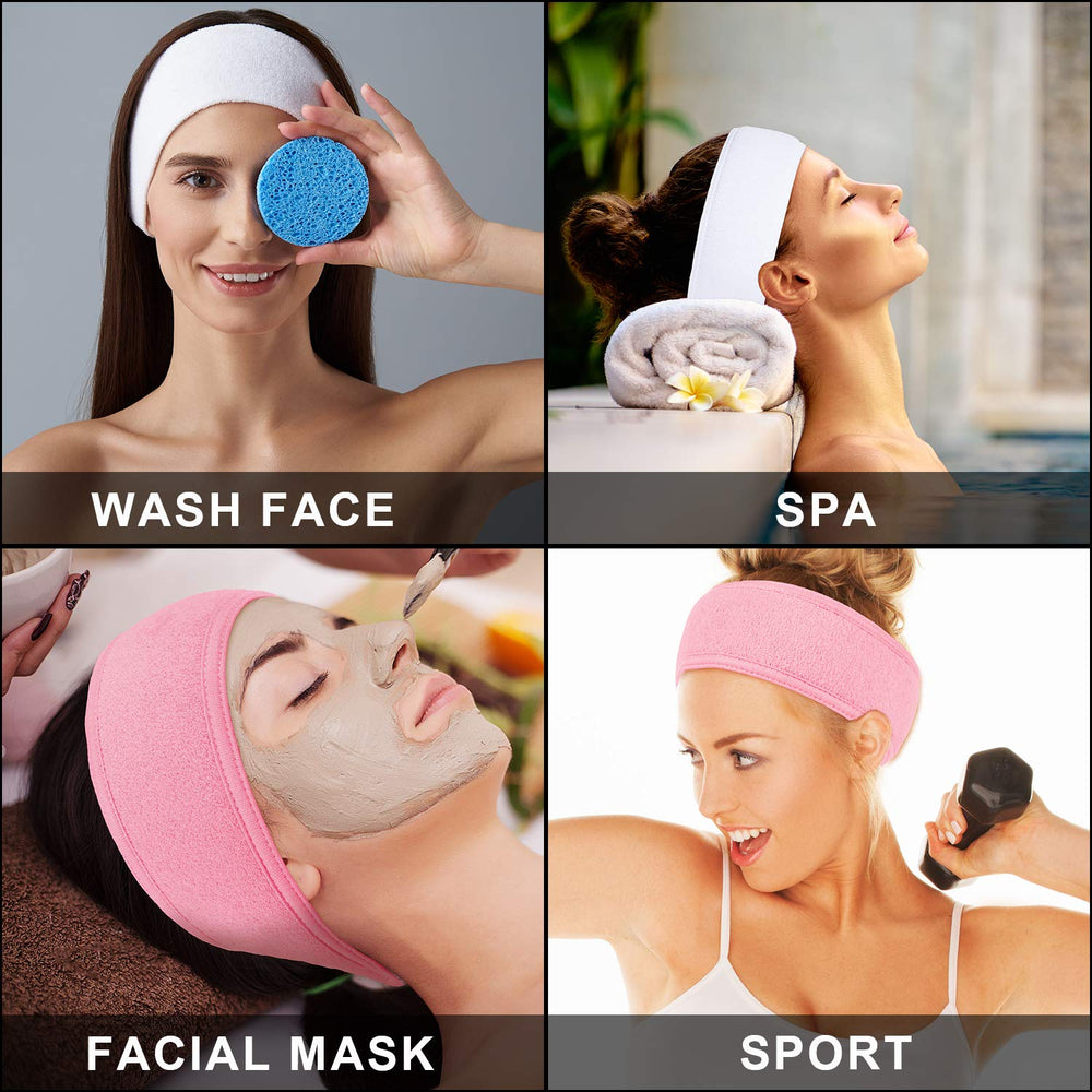 Pack of three Whaline spa headbands offers color variety for separate routines.