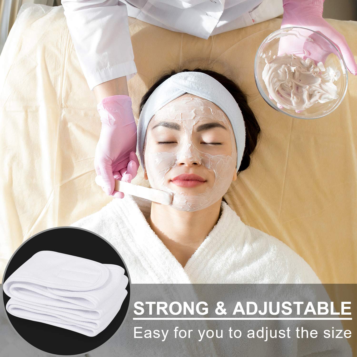 Whaline pink adjustable headband demonstrates easy size control during use.