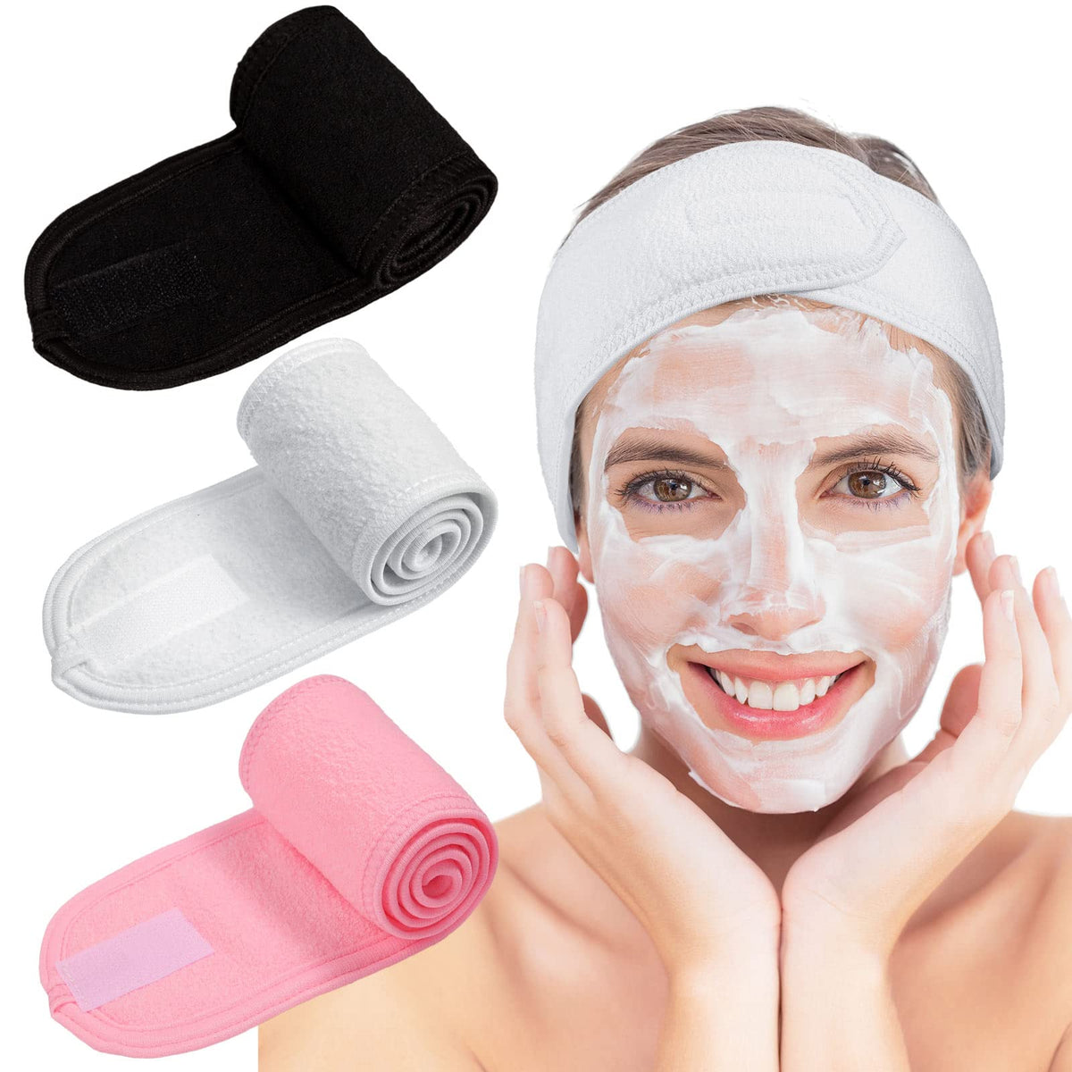 Whaline white spa headband with soft terry fabric for daily skincare comfort.