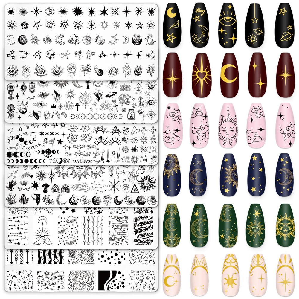 Whaline sun moon star nail plate design delivers crisp patterns for DIY manicures.