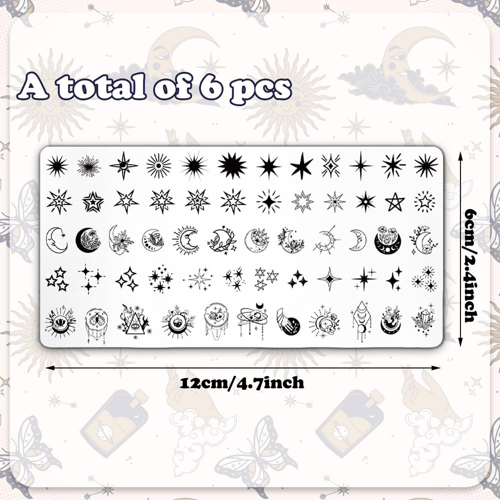 Whaline sun moon star nail plate set for celestial motifs in festive nail art.