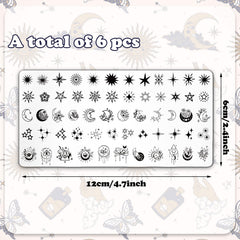 Whaline sun moon star nail plate set for celestial motifs in festive nail art.