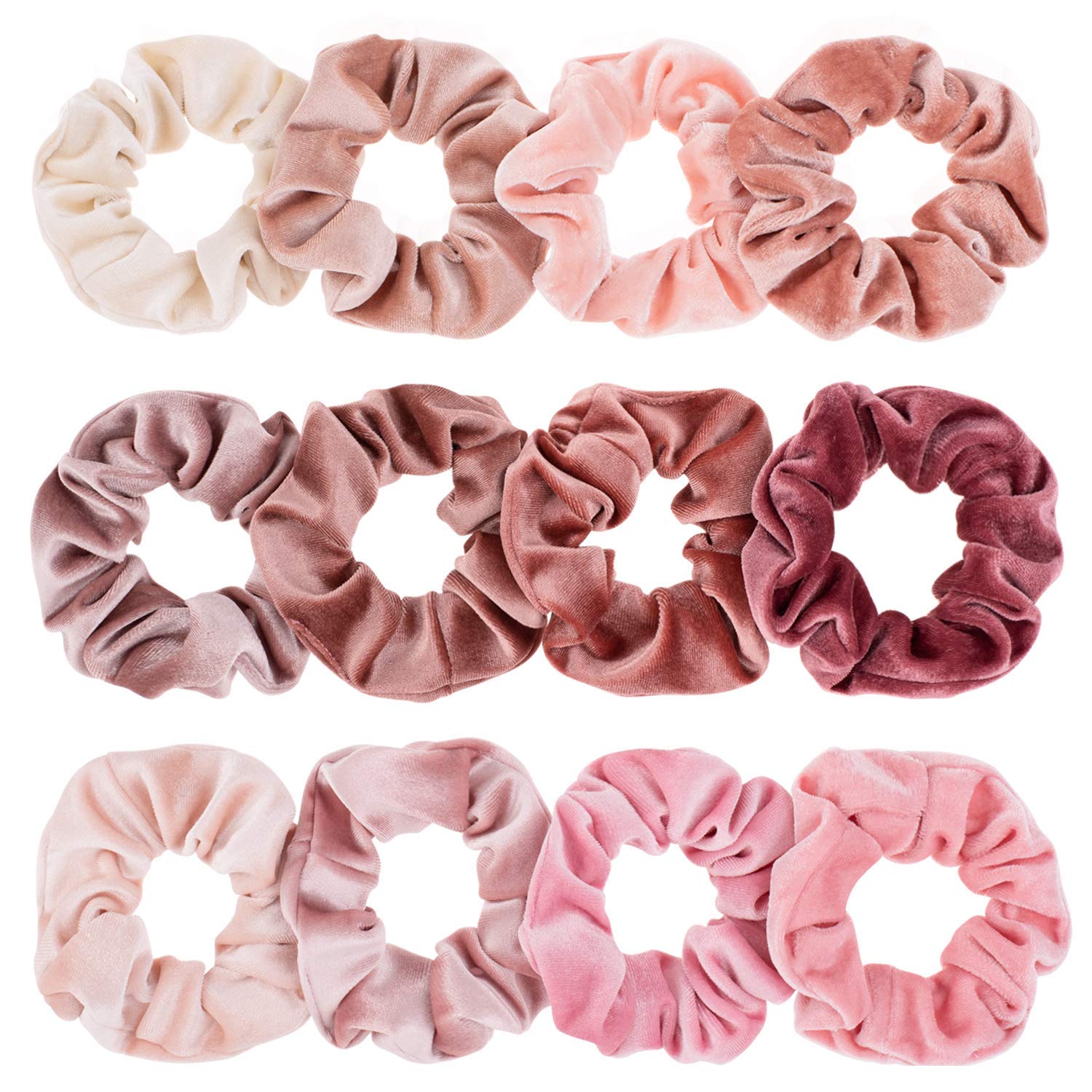 Whaline velvet scrunchies in pink, 12-piece pack with soft texture for versatile styling