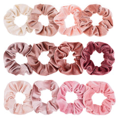Whaline velvet scrunchies in pink, 12-piece pack with soft texture for versatile styling