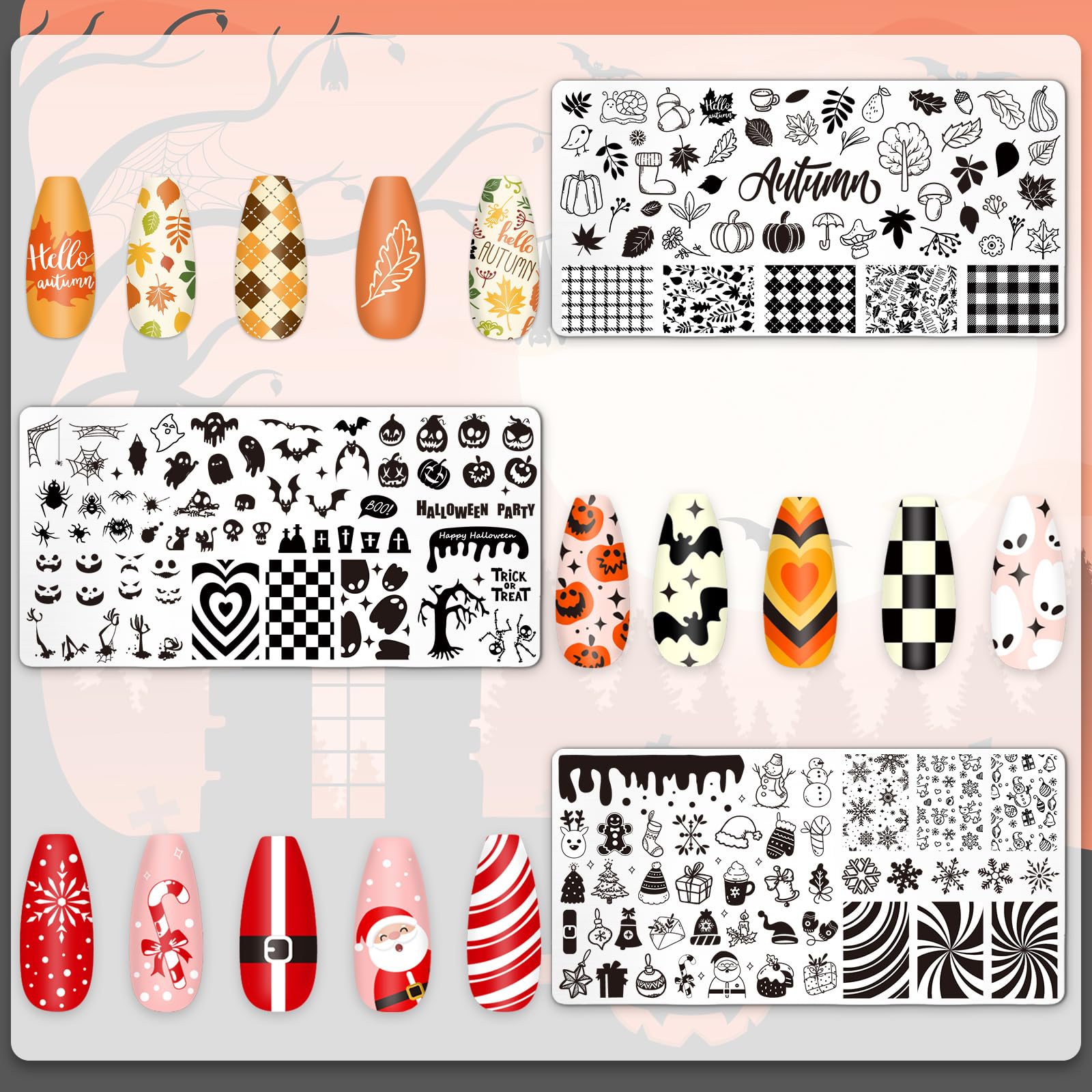 Whaline winter and fall stamping plates for seasonal nail art ideas