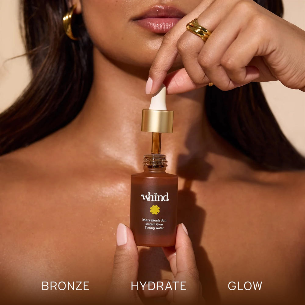 WHIND Marrakech Sun Tinting Water with Hyaluronic Acid nourishes while bronzing.