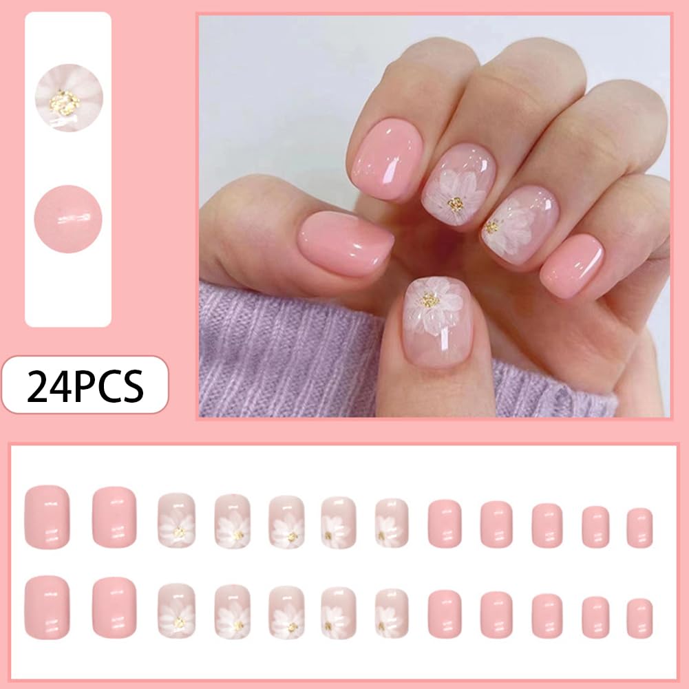 Whiosyrt iced camellia design nails add delicate sparkle