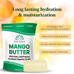 White Naturals mantequilla de mango, aplicación suave para piel sedosa.