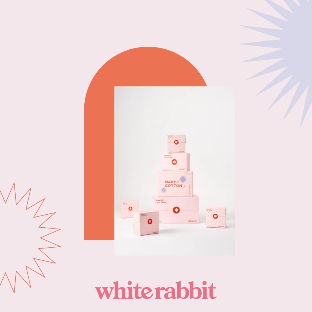 Biodegradable White Rabbit cotton pads, eco-friendly packaging.