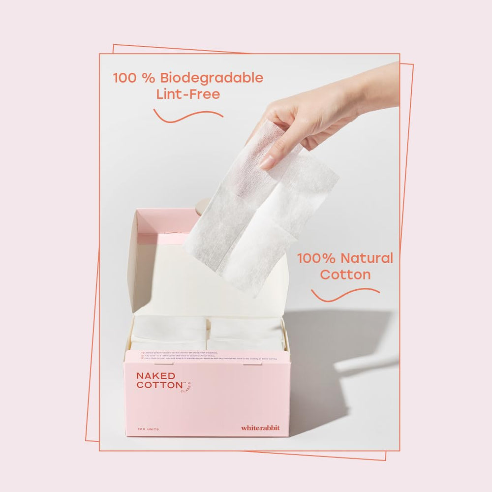 White Rabbit Naked Cotton Classic 100% cotton pads for micellar water and cleansing