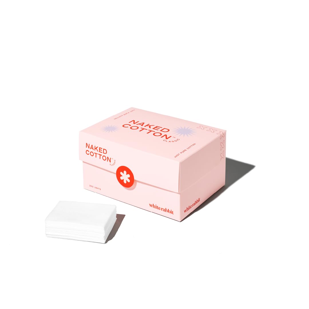 White Rabbit Naked Cotton Classic pads offer 200-count gentle cleansing for daily skincare rituals.