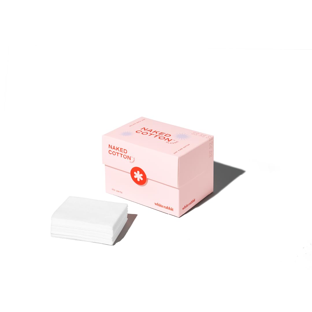 White Rabbit Naked Cotton Classic pads unbleached and lint-free for gentle cleansing