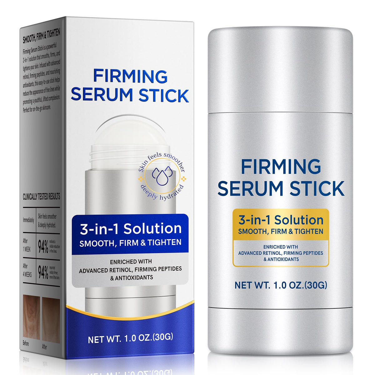 WHLH & Well-Being Retinol Serum Stick on the face for firmer, smoother skin.