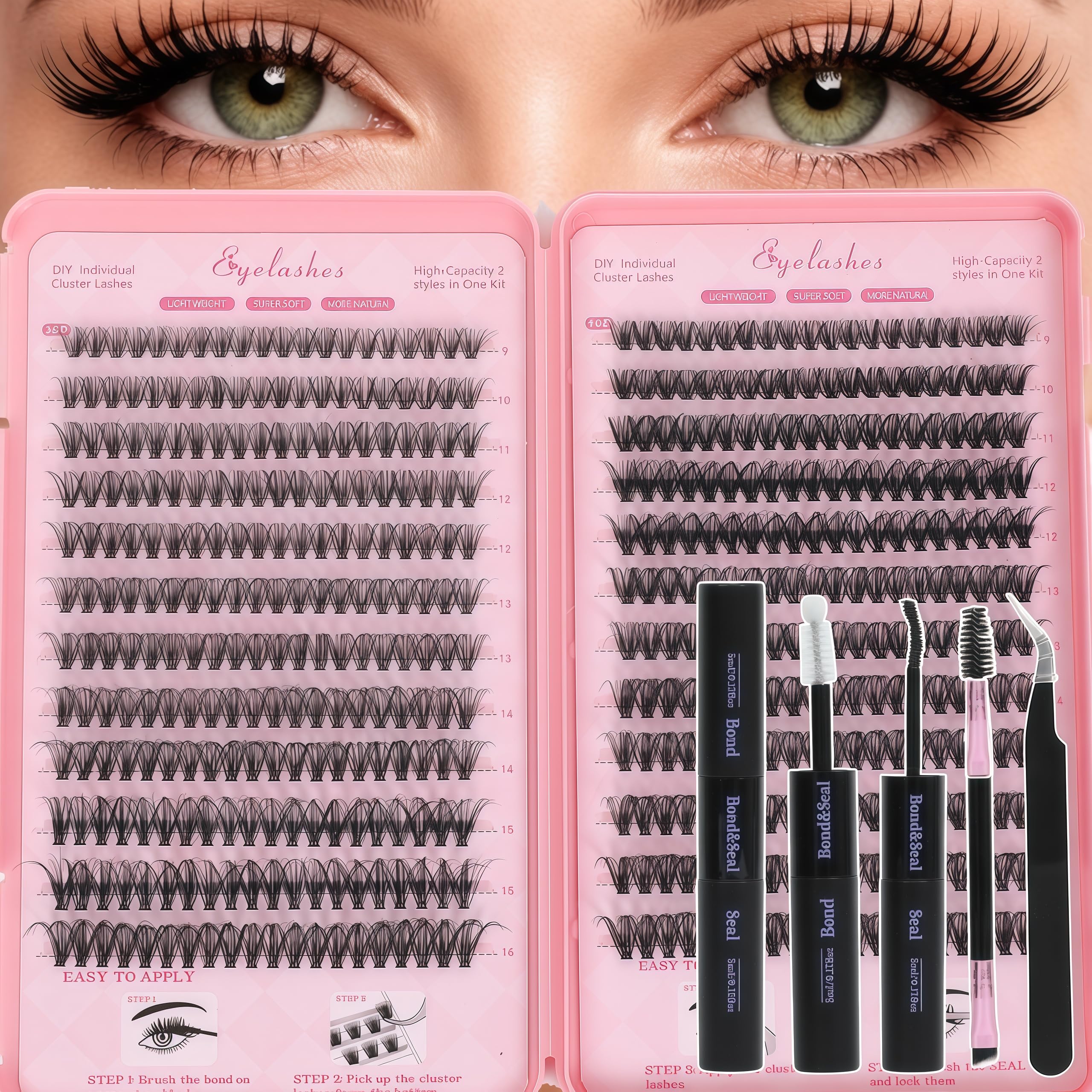 WIGICD lash clusters kit with 9-16mm varied densities for a customizable natural look
