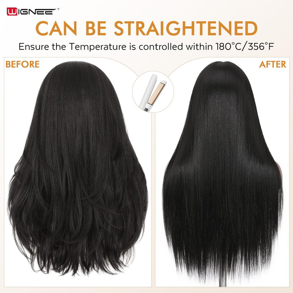 WIGNEE Curly headband wig worn for work, gym, or travel.