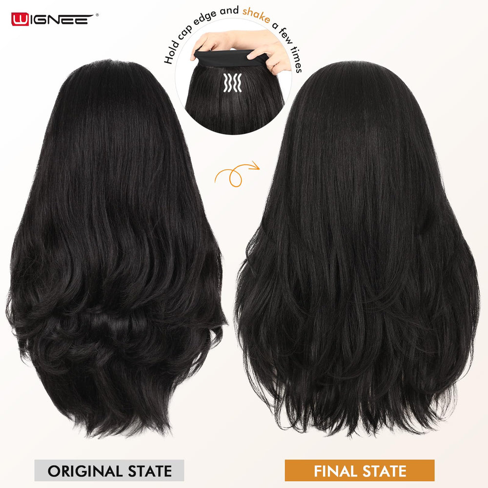 WIGNEE Yaki Curly Headband Wig on model for a seamless, salon-fresh look.