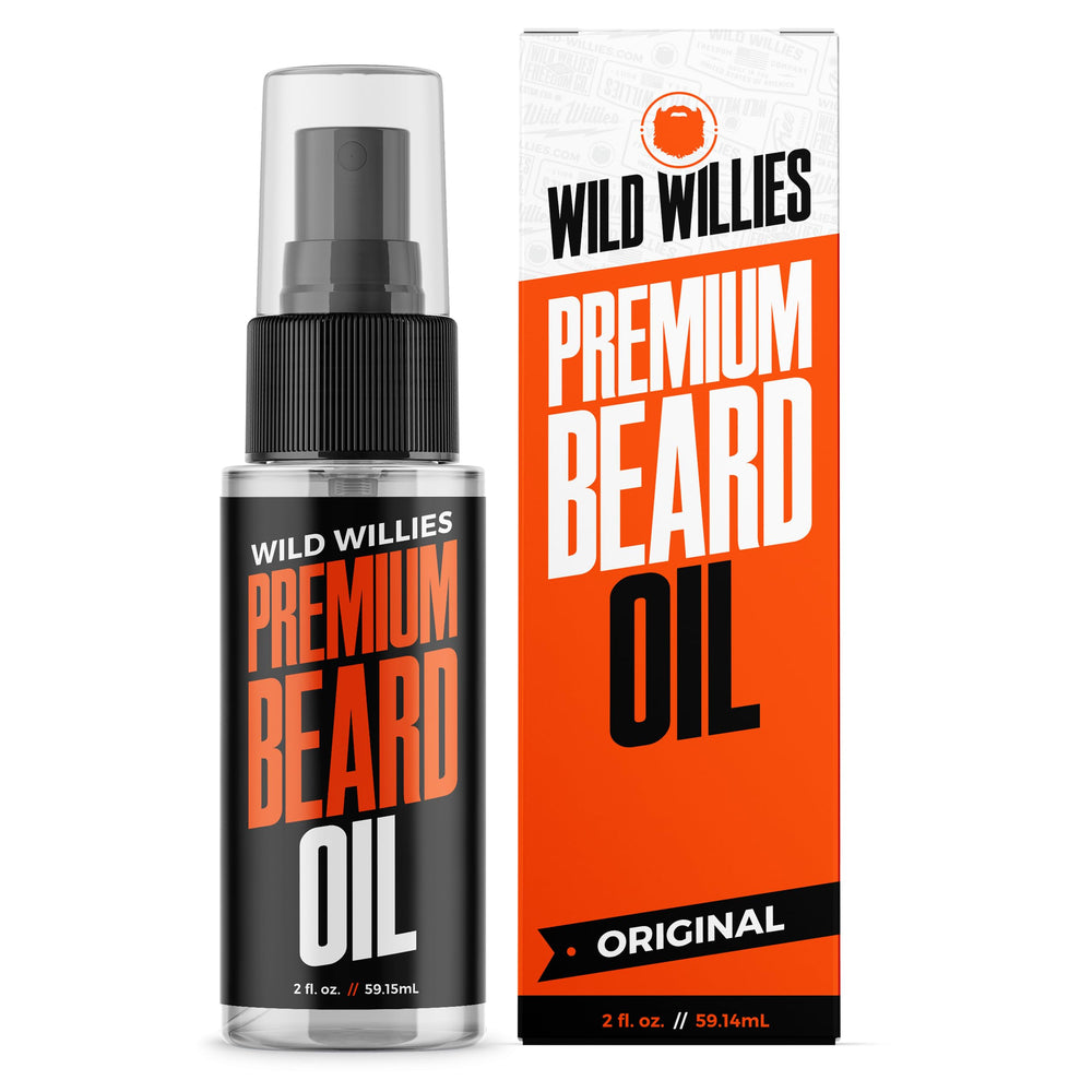 Wild Willies beard oil bottle pour demonstrates deep conditioning for a smoother beard.