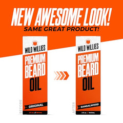 Wild Willies beard oil dropper application shows itch relief potential during grooming.