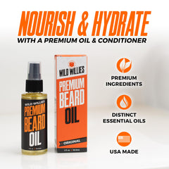 Wild Willies beard oil with natural ingredients boosts moisture and softness.