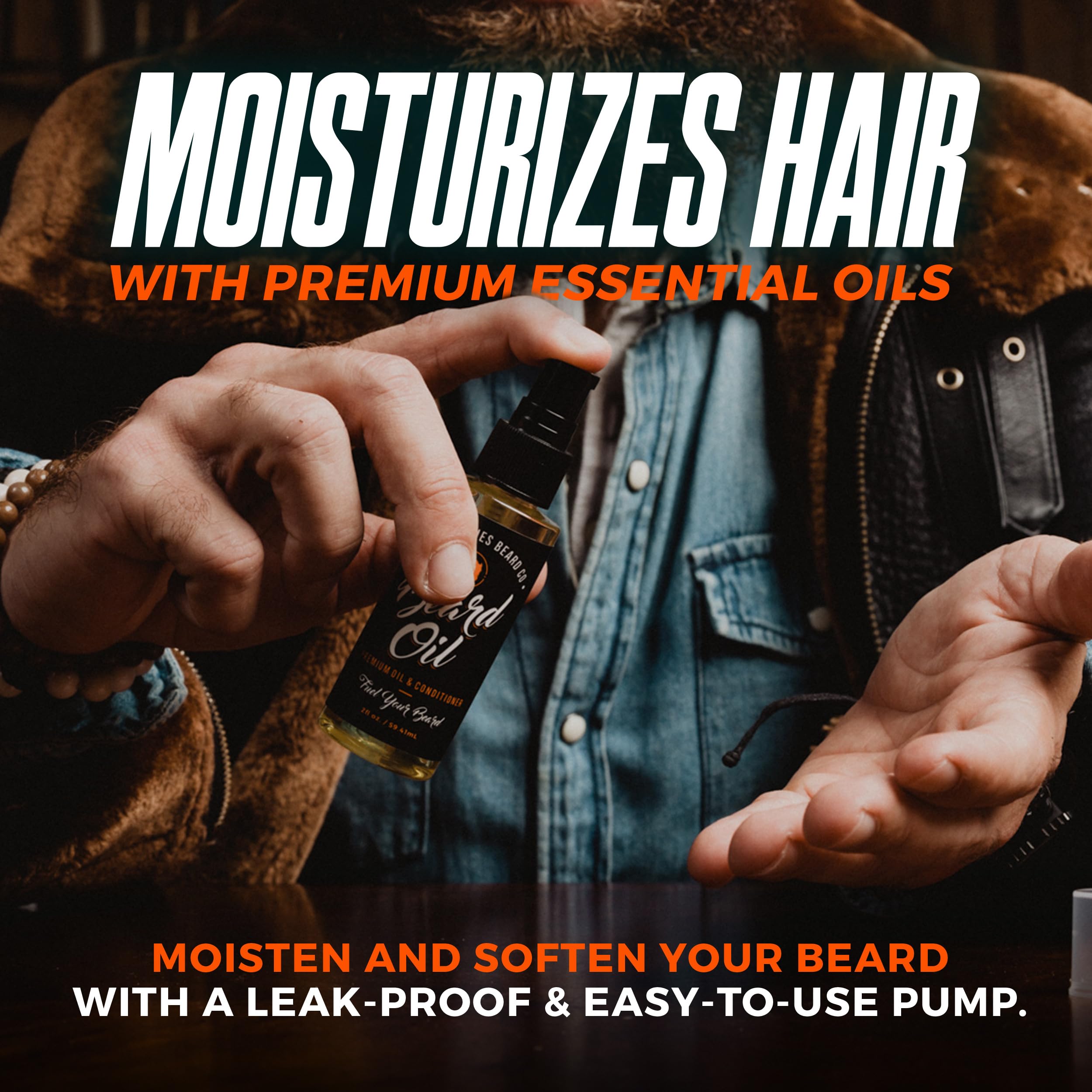 Wild Willies beard oil close-up highlights shine and ease of styling.